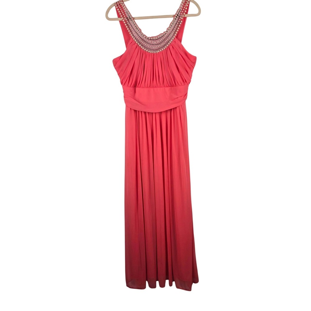 F.I.E.S.T.A. Fashion Gown Women XL Coral Pearl Rhinestone Embellished Maxi Dress